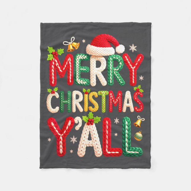 Cobertor De Velo Merry Christmas Y'all Santa Crochet Knitting Quilt (Frente)