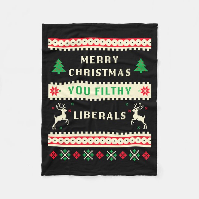 Cobertor De Velo Merry Christmas You Filthy Liberals – Funny Retro  (Frente)