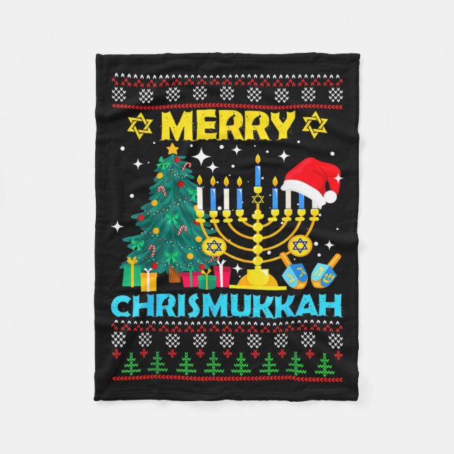 Cobertor De Velo Merry Christmukkah Hanukkah Christmas Tree Xmas Fa (Frente)