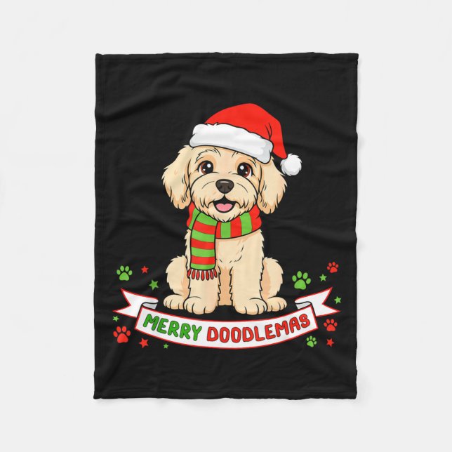 Cobertor De Velo Merry Doodlemas Goldendoodle Christmas Doodle Dog  (Frente)
