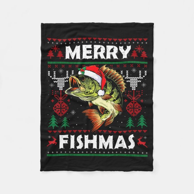Cobertor De Velo Merry Fishmas B Fish Fishing Christmas Ugly Sweate (Frente)