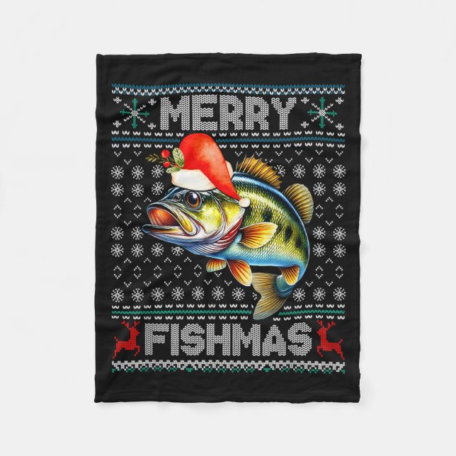 Cobertor De Velo Merry Fishmas Christmas Holiday Santa Fishing Xmas (Frente)