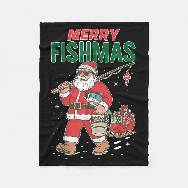 Cobertor De Velo Merry Fishmas Santa Fishing Funny Christmas Fisher (Frente)