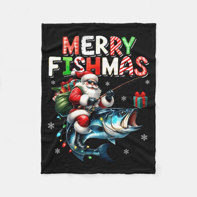 Cobertor De Velo Merry Fishmas Santa Fishing Lovers Funny Fisherman (Frente)