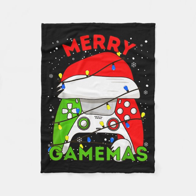 Cobertor De Velo Merry Gamemas Santa Hat Gamer Controller Christmas (Frente)