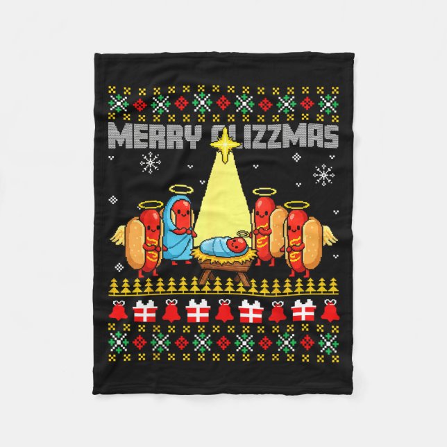 Cobertor De Velo Merry Glizzmas Ugly Christmas Sweaters Hot Dogs Xm (Frente)