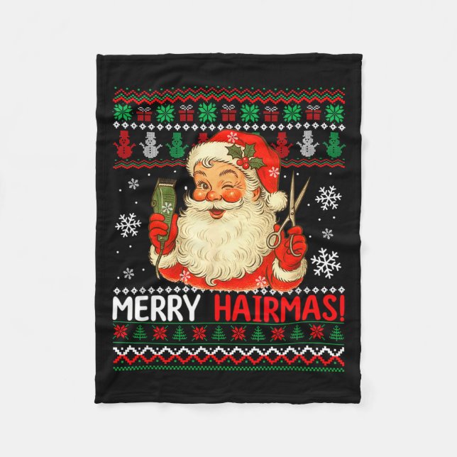 Cobertor De Velo Merry Hairmas Christmas Sweater Santa Hairstylist  (Frente)