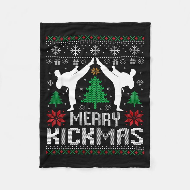 Cobertor De Velo Merry Kickmas Karate Jiu Jitsu Ugly Christmas Xmas (Frente)