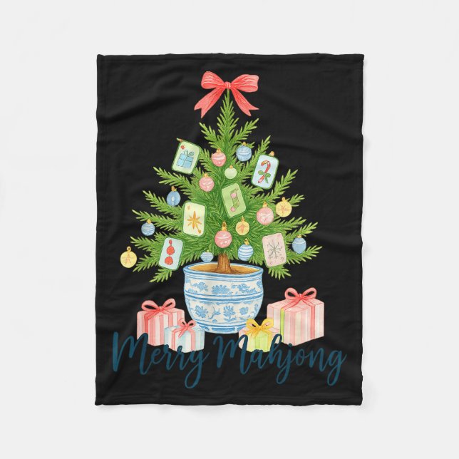 Cobertor De Velo Merry Mahjong Christmas Tree Chinoiserie Holiday  (Frente)