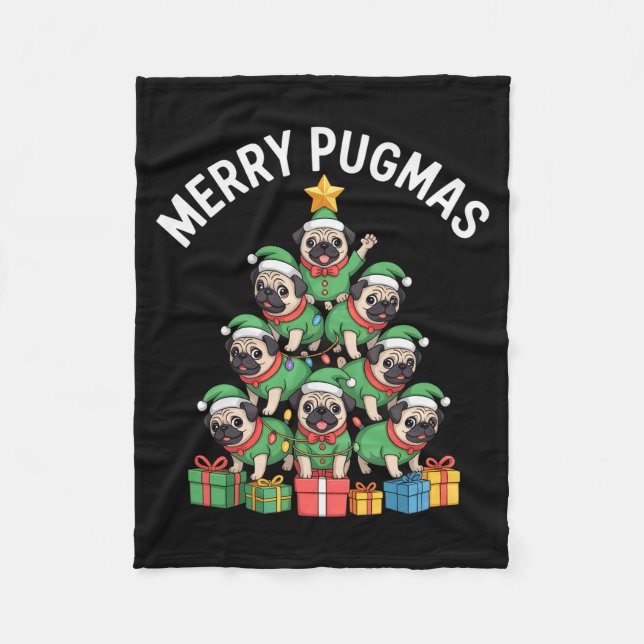 Cobertor De Velo Merry Pugmas Funny Pug Christmas Tree Holiday Long (Frente)