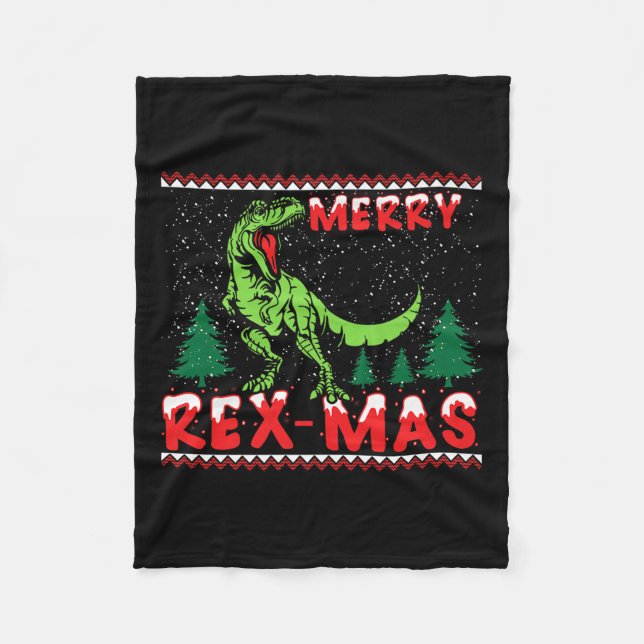 Cobertor De Velo Merry Rex-mas T-rex Dinosaur Premium  (Frente)