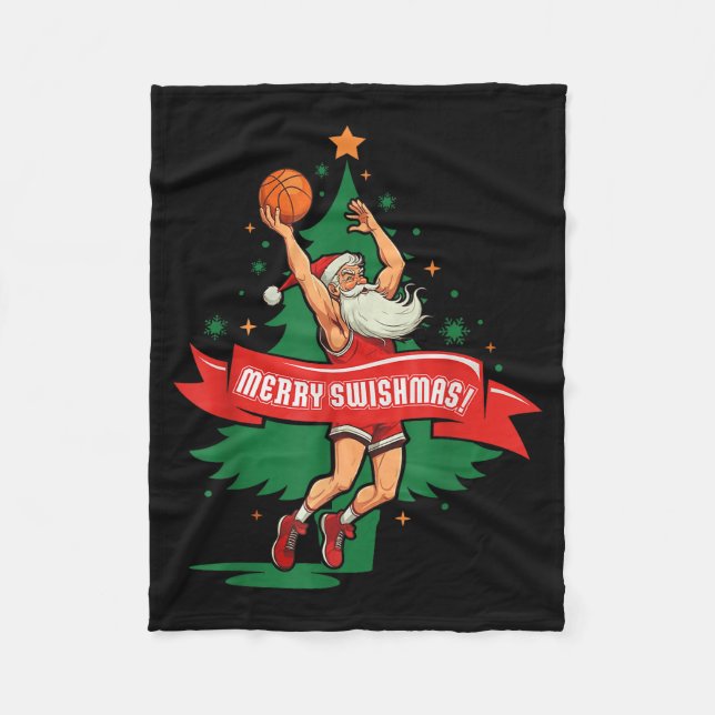 Cobertor De Velo Merry Swishmas Basketball Santa Christmas Pajamas  (Frente)