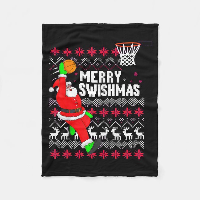 Cobertor De Velo Merry Swishmas Basketball Ugly Christmas Xmas  (Frente)
