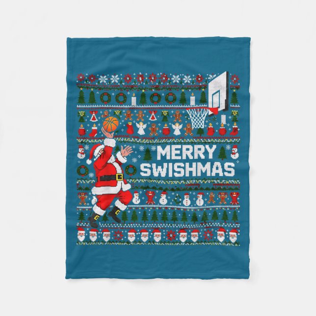 Cobertor De Velo Merry Swishmas Santa Basketball Ugly Sweater Style (Frente)