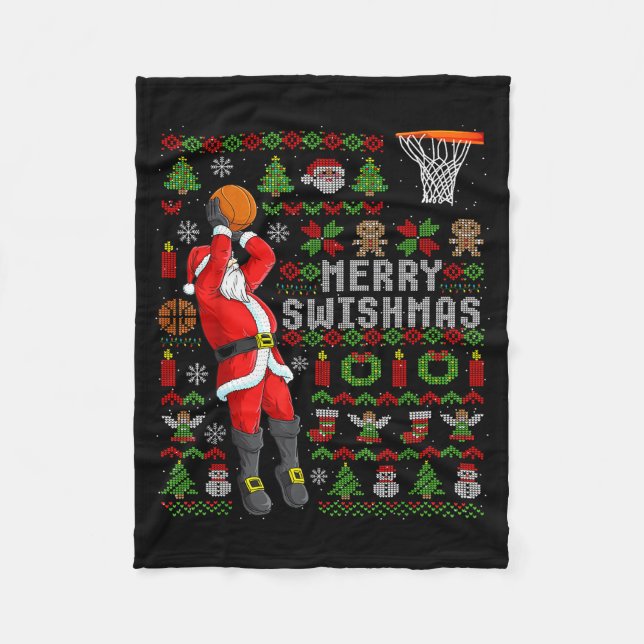 Cobertor De Velo Merry Swishmas Ugly Christmas Basketball Christmas (Frente)
