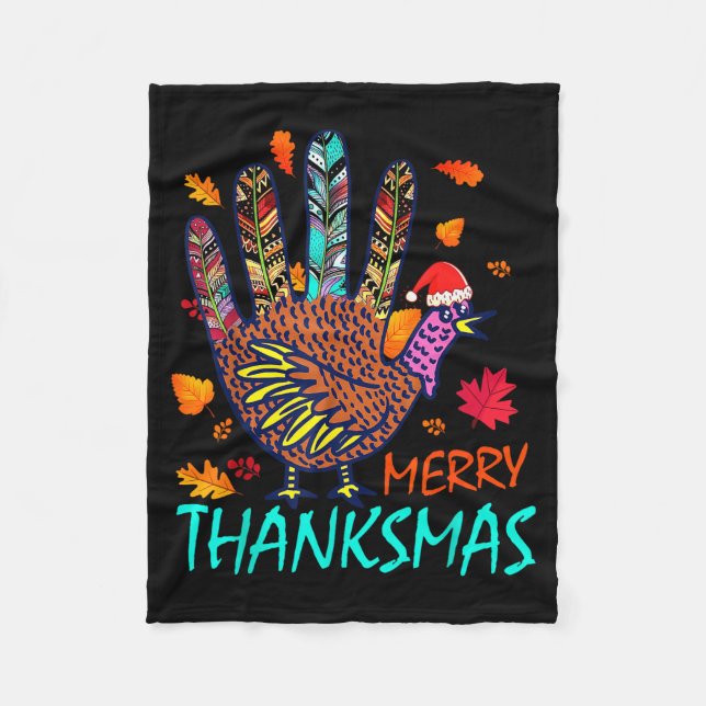 Cobertor De Velo Merry Thanksmas Happy Thanksgiving Christmas Turke (Frente)