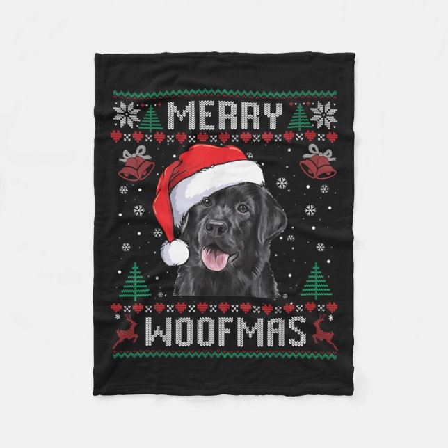 Cobertor De Velo Merry Woofmas Ugly Sweater Black Lab Labrador Chri (Frente)