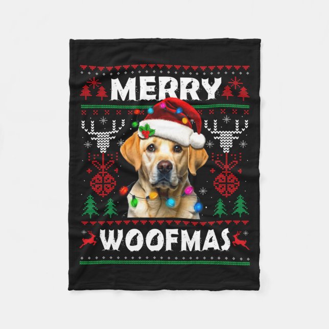 Cobertor De Velo Merry Woofmas Yellow Labrador Christmas Ugly Sweat (Frente)