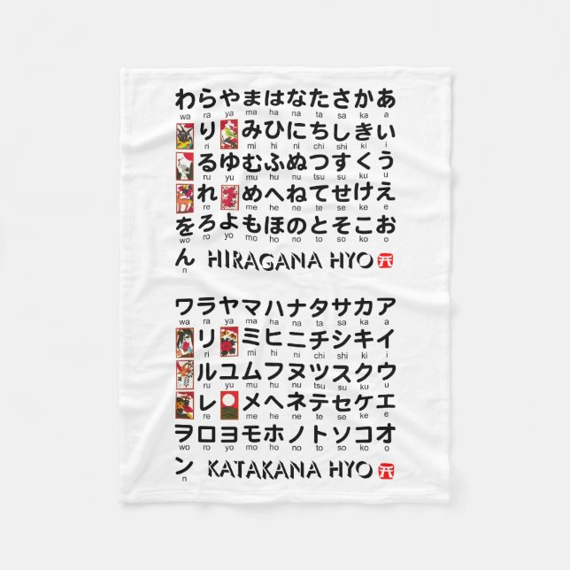 Cobertor De Velo Mesa japonesa dos Hiragana & dos Katakana (cartões (Frente)