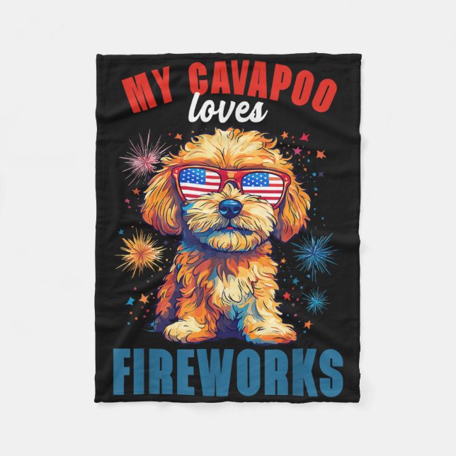 Cobertor De Velo Meu Cavapoo ama fogos de artifício 4 de julho Patr (Frente)