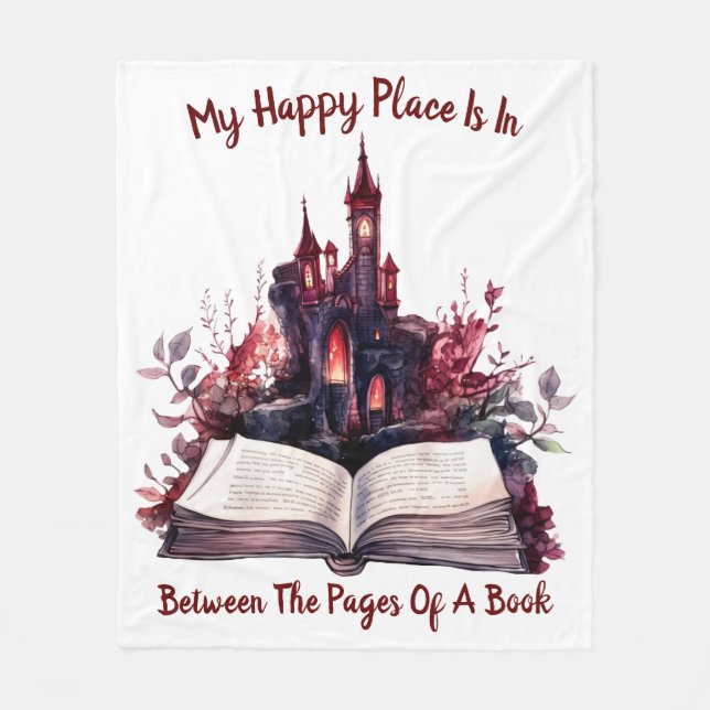 Cobertor De Velo Meu Lugar Feliz É Entre As Páginas De Um Livro (Frente)