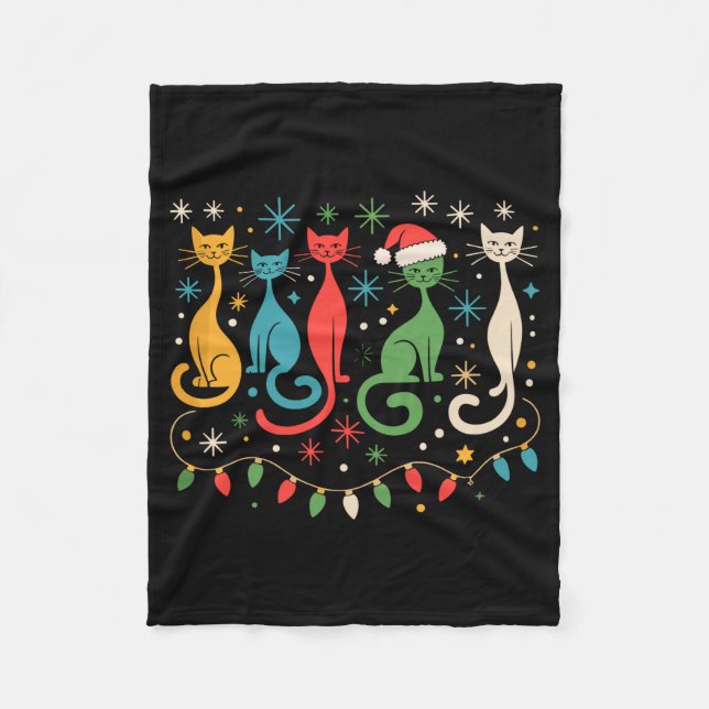 Cobertor De Velo Mid Century Modern Look Cats Xmas Retro 50s 60s  (Frente)