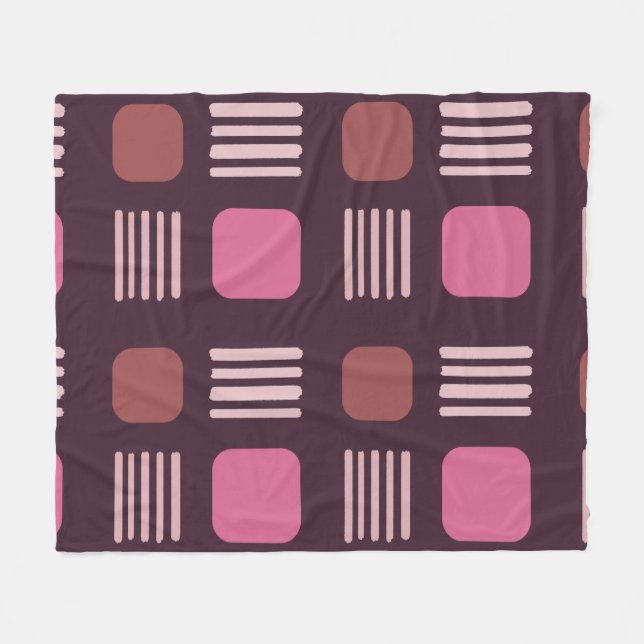 Cobertor De Velo Mid-Century Modern Squares Lines Dark Pink (Frente (Horizontal))