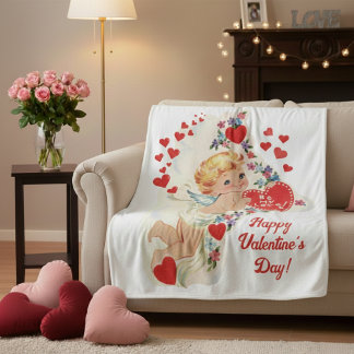 Cobertor De Velo Mid Century Vintage Cupid Be My Love Valentine
