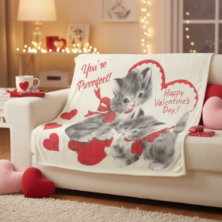 Cobertor De Velo Mid Century You're Purrrfect Valentine Day Kittens