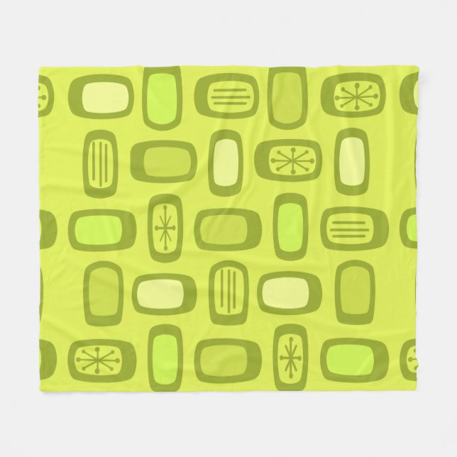 Cobertor De Velo Midcentury MCM Rounded Rectangles Chartreuse (Frente (Horizontal))