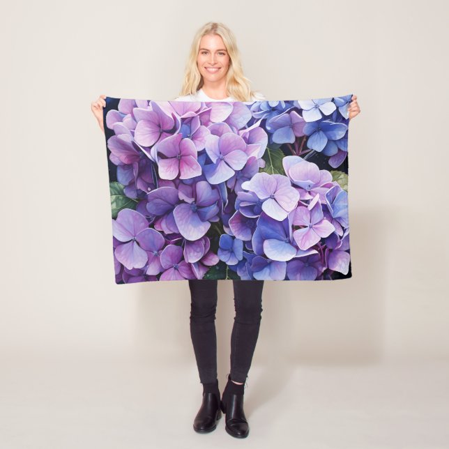 Cobertor De Velo Midnight Garden Violet Hydrangea Watercolor (In Situ)