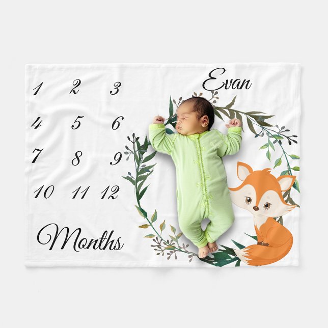 Cobertor De Velo Milestone Baby Fox Leaf Wreath Manutenção (Criador carregado)