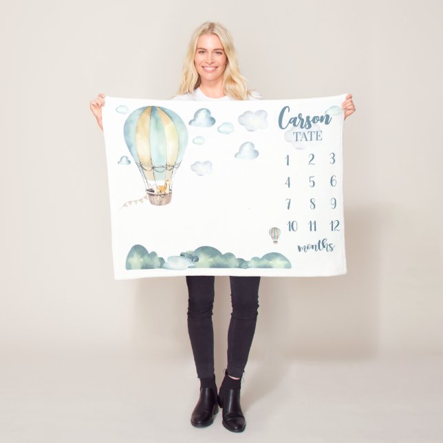 Cobertor De Velo Milestone Blanket Boy Personalizado do Balão de Ar (In Situ)