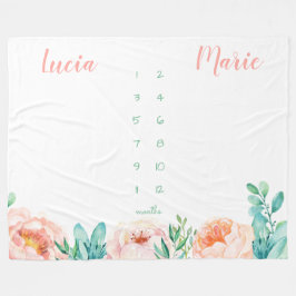 Cobertor De Velo Milestone gêmea bebê menina aquosa flores cor de á