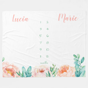 Cobertor De Velo Milestone gêmea bebê menina aquosa flores cor de á