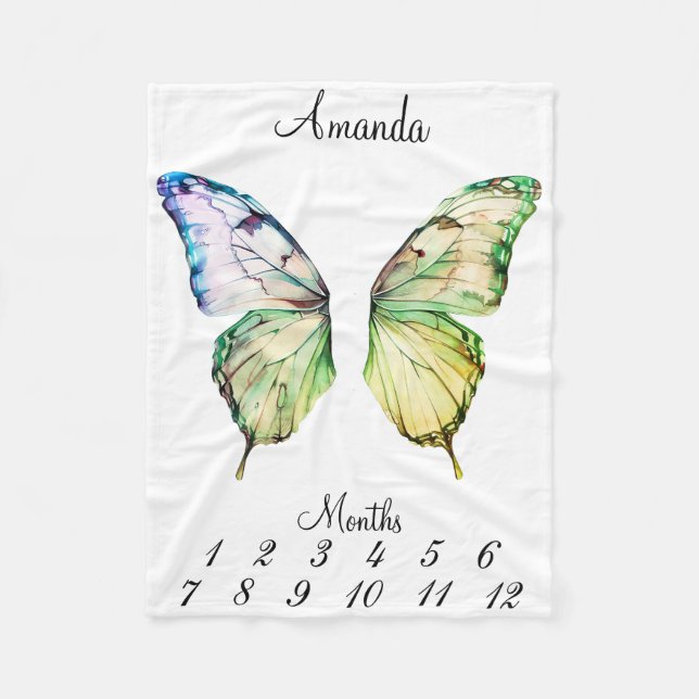 Cobertor De Velo Milestone Pink Borboleta Asas Bebê Keepsak (Frente)