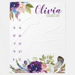 Cobertor De Velo Milestone tracker Tracker Watercolor Flores roxas