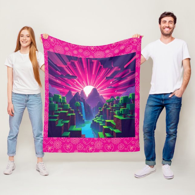 Cobertor De Velo Minecraft Pixelelet Sobre Montanhas Bloqueadas (In Situ)