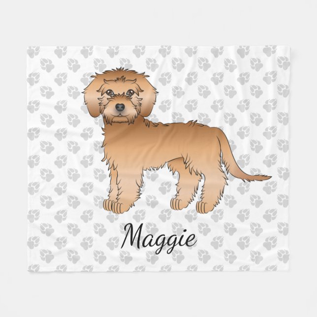 Cobertor De Velo Mini Goldendoodle Cartoon de Dourado Alperce & Nom (Frente (Horizontal))