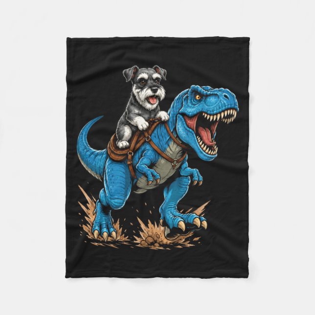 Cobertor De Velo Miniature Schnauzer Montando T Rex Dinossauro Engr (Frente)