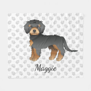 Cobertor De Velo MiniGoldendoodle Negro E Tano Cão e Nome