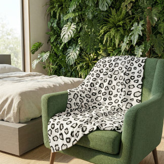 Cobertor De Velo Minimal Black & White Snow Leopard Inspired Print