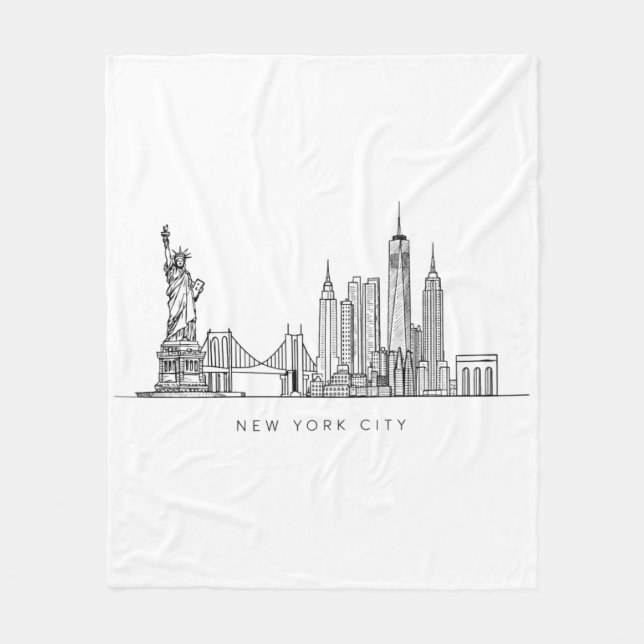 Cobertor De Velo Minimalist New York City Skyline Line Art (Frente)