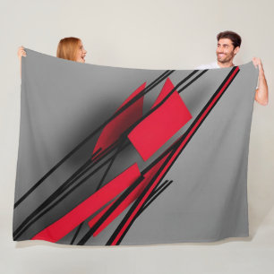 Cobertor De Velo Minimalista Contemporâneo Abstrato Vermelho e Pret