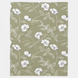 Cobertor De Velo Mínimo Floral White Line Art Olive Green