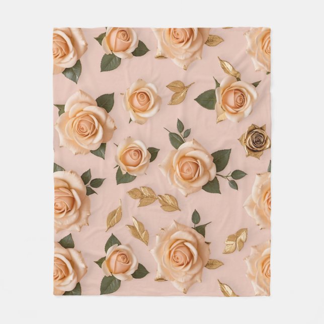 Cobertor De Velo Minúsculas Rosas Creme e Douradas (Frente)