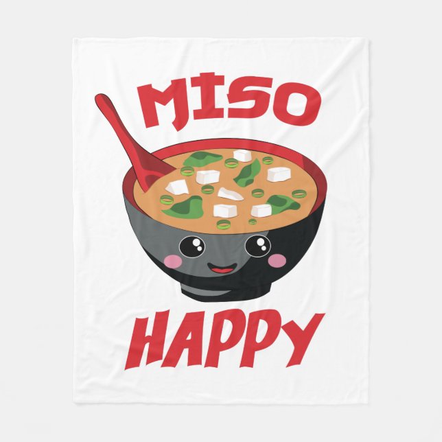 Cobertor De Velo Miso Happy Funny Comida Kawaii (Frente)