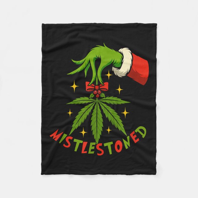 Cobertor De Velo Mistlestoned Weed Leaf Funny Stoner Christmas  (Frente)