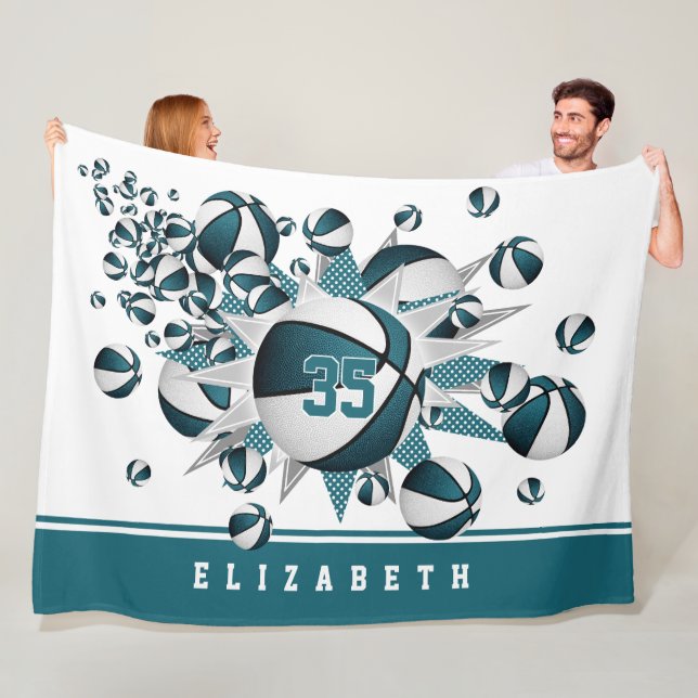 Cobertor De Velo moças basketball stars estrelas teal branco person (In Situ)