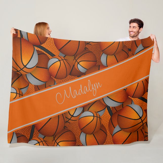 Cobertor De Velo moças laranja cinza basketball padrão personalizad (In Situ)